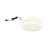 Flexible warm white LED strip with black connector cable for versatile lighting applications