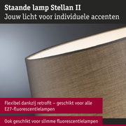 Staande lamp Stellan II met bruine stoffen kap en warm licht voor woonruimtes