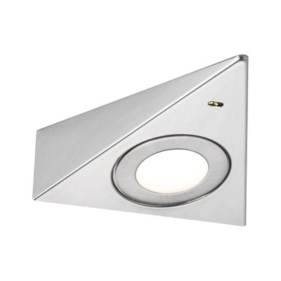 Spot LED encastré triangulaire en acier inoxydable brossé avec lumière blanc chaud pour intérieurs modernes