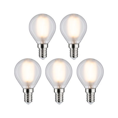Cinq ampoules LED claires avec culot E14 diffusant une lumière blanc chaud, éclairage économique