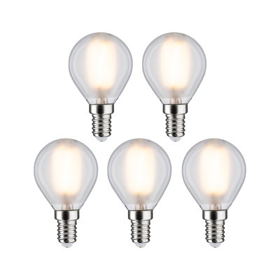 Fünf klare LED-Leuchtmittel mit E14-Fassung und warmweißem Licht für energiesparende Beleuchtung