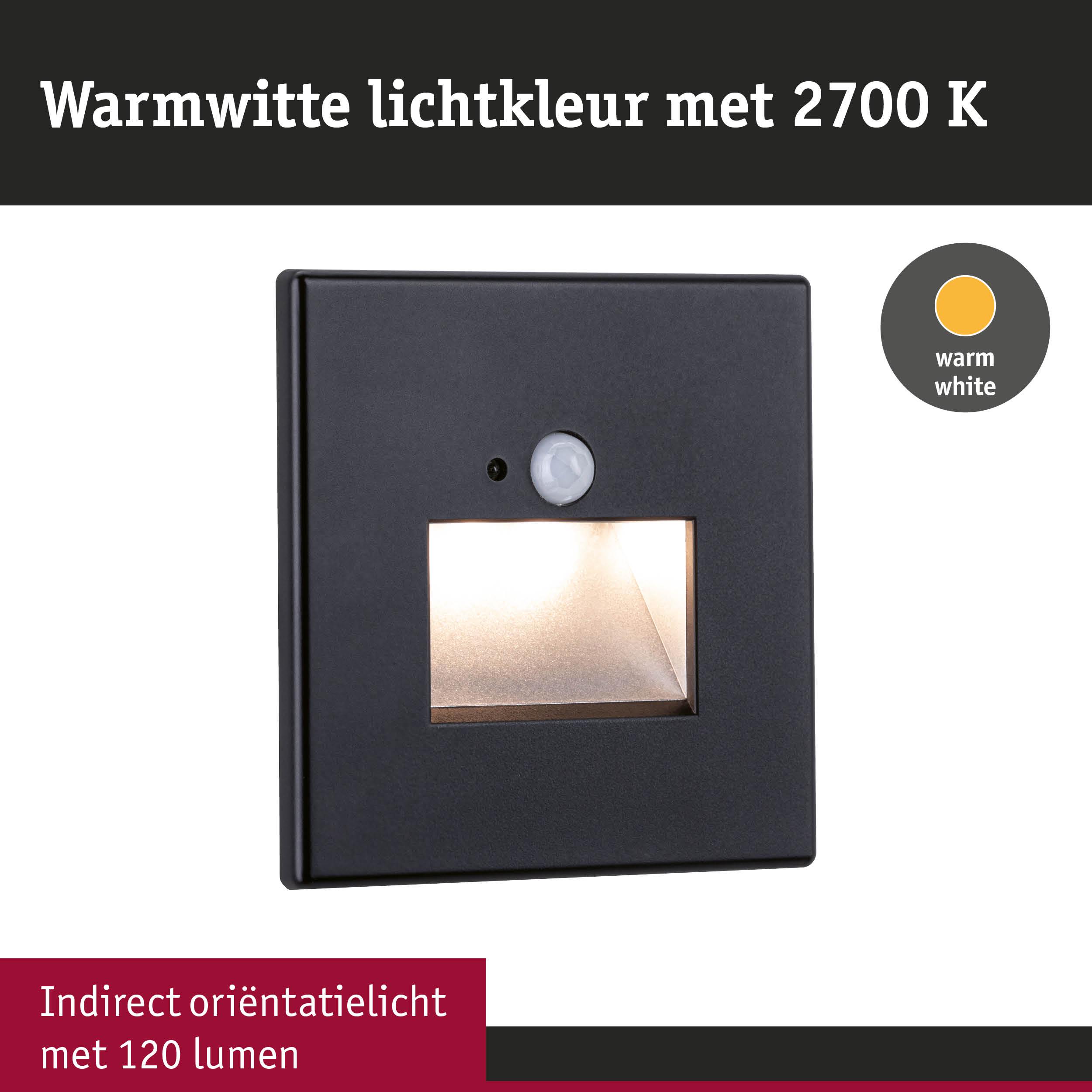 Zwart indirect oriëntatielicht met warmwitte LED en 120 lumen helderheid