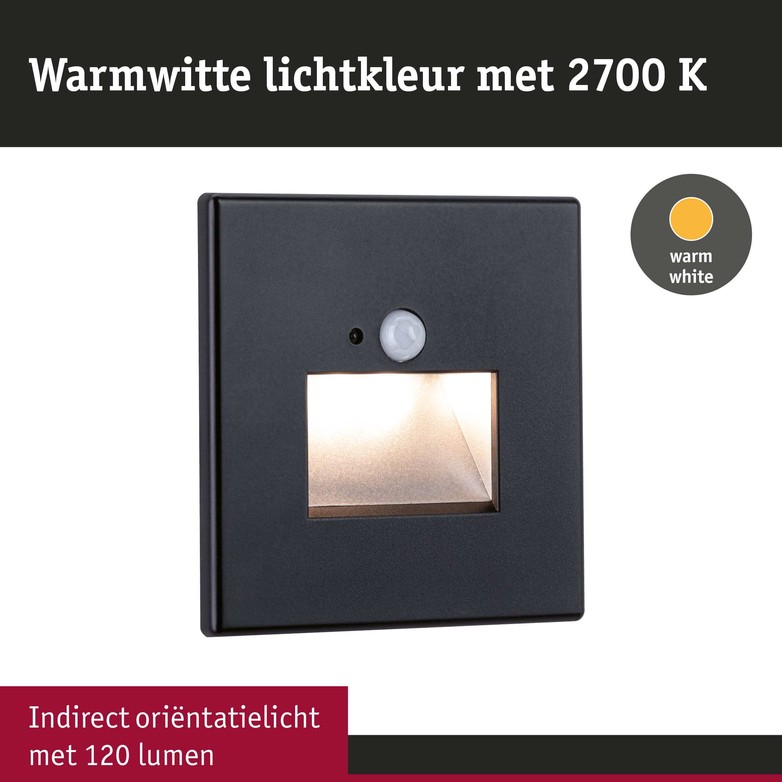 Zwarte LED-buitenwandlamp met bewegingssensor en warm wit licht 2700K voor tuinverlichting