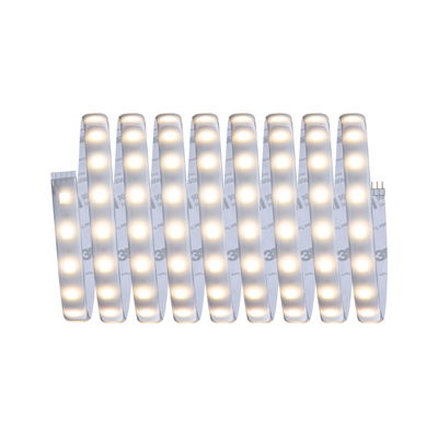 Flexible LED strip light with warm white glow for versatile indoor lighting applications.