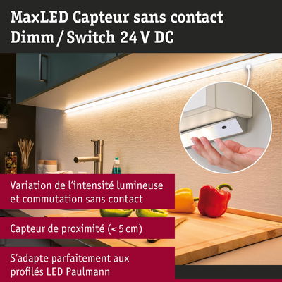 Éclairage LED sous meuble de cuisine avec capteur sans contact MaxLED, variation d'intensité, lumière blanc chaud