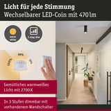 Schwarze LED-Deckenleuchte mit warmweißem Licht 2700K, dimmbar in 3 Stufen mit Wandschalter im Flur