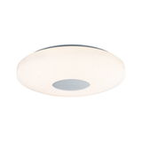 Runde Deckenleuchte aus weißem Kunststoff mit silbernem Mittelteil, moderne LED Lampe für Wohnzimmer