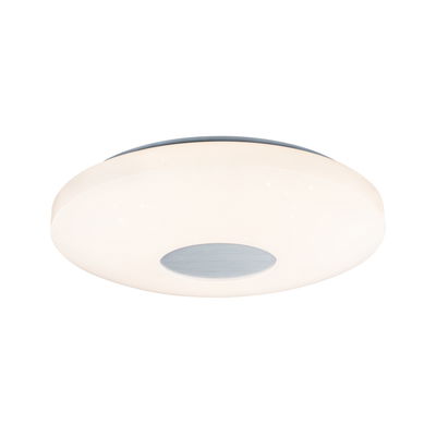 Runde Deckenleuchte aus weißem Kunststoff mit silbernem Mittelteil, moderne LED Lampe für Wohnzimmer