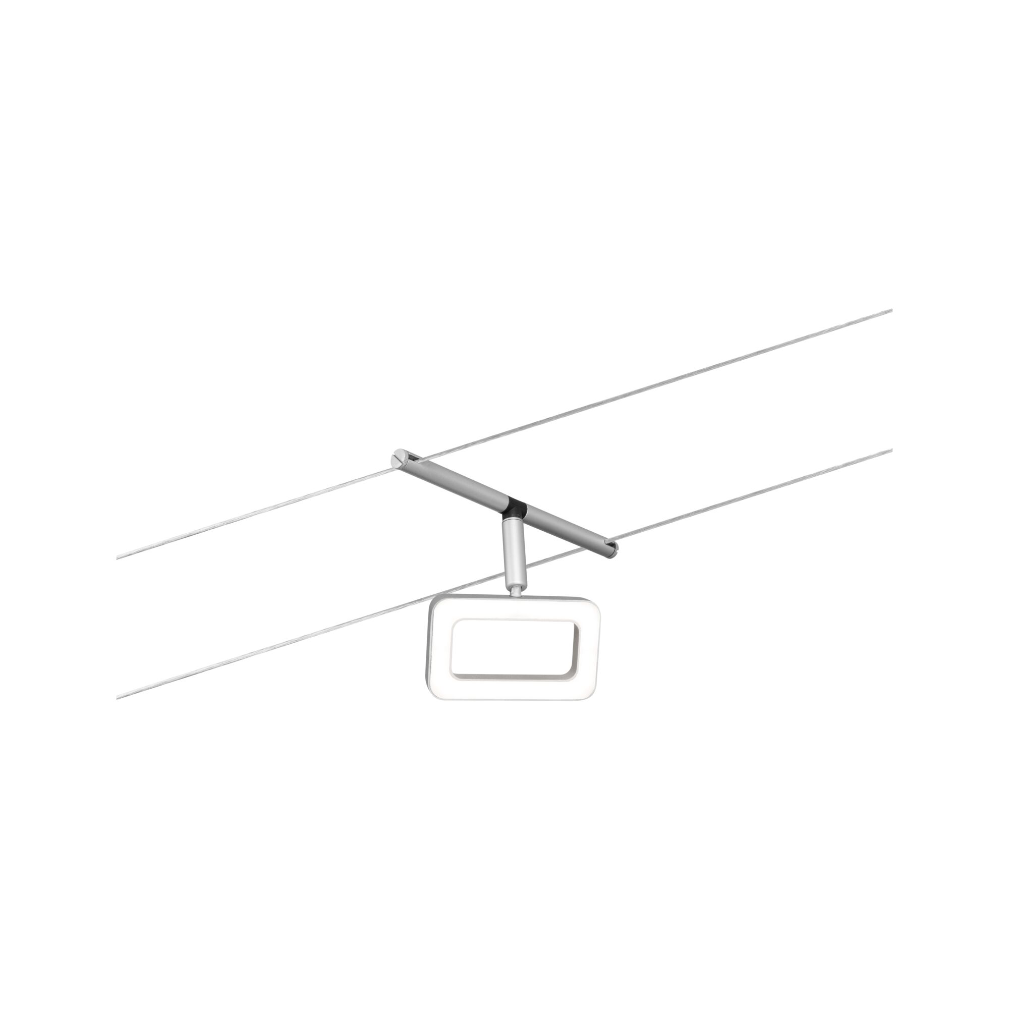 Moderne zilveren LED-kabelspot met rechthoekige lichtkop voor veelzijdige verlichtingsoplossingen