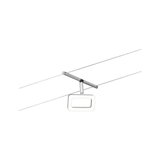 Nowoczesna lampa LED na linkę w kolorze aluminium z prostokątnym kloszem do salonu