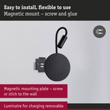 Black magnetic wall light with flexible mounting and removable charger for easy installation and use