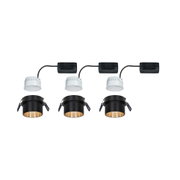 Trois spots encastrés noirs avec intérieur doré et drivers LED blancs pour éclairage moderne