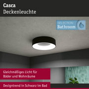 Schwarze Casca Deckenleuchte aus Metall mit gleichmäßigem Licht für Badezimmer und Wohnräume