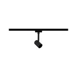 Black metal LED spotlight on track system for flexible room lighting solutions