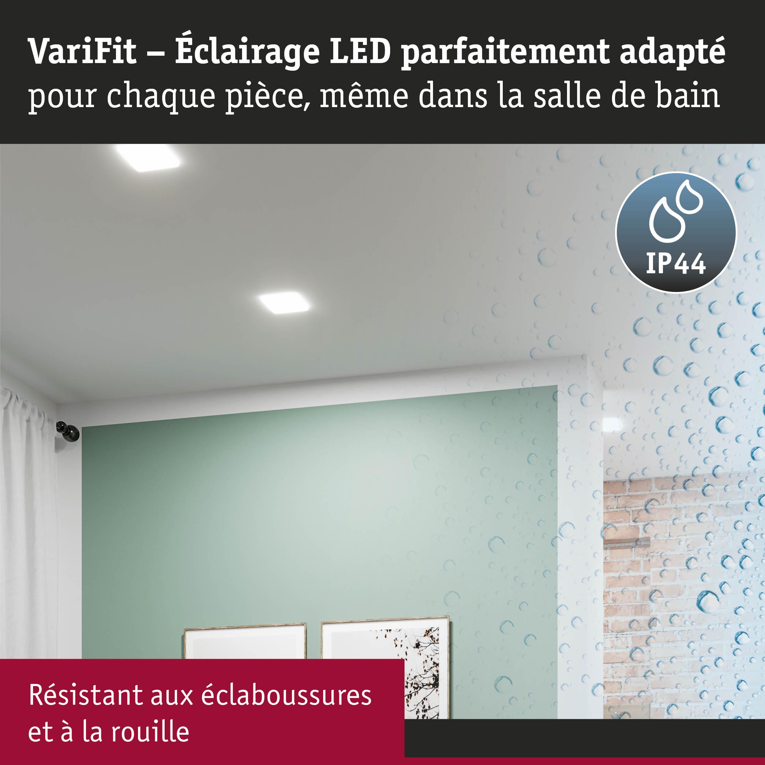 Éclairage LED VariFit avec indice IP44, résistant aux éclaboussures et à la rouille pour salle de bain