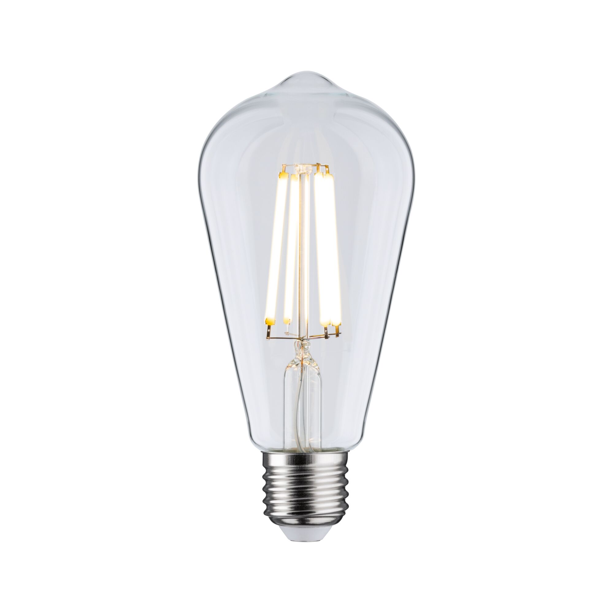 Clear LED filament bulb with E27 base and warm white light for energy-efficient lighting solutions