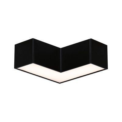 Sort V-formet LED-loftlampe med mat aluminiumhus og varmt hvidt lys til moderne rum
