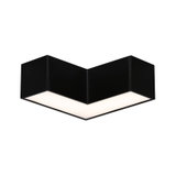 Sort V-formet LED-loftlampe med mat aluminiumhus og varmt hvidt lys til moderne rum