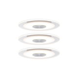 Drei runde weiße LED-Deckenleuchten mit Aluminium-Mittelteil und warmweißem Licht für Wohnräume