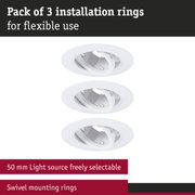 Pack of 3 white plastic installation rings with swivel mounting for flexible lighting use