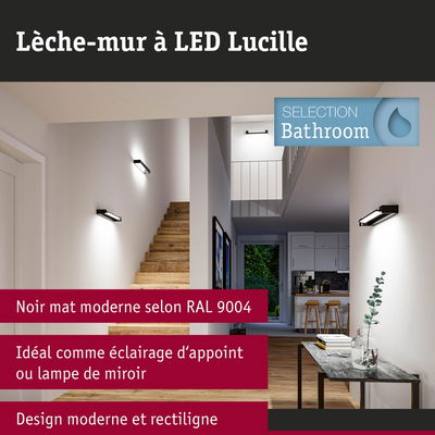 Applique murale LED Lucille noire mate, design moderne idéale pour éclairage miroir ou d'appoint