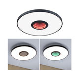 Rund LED-loftlampe med sort ramme og farveskiftende centrum til moderne boligbelysning