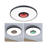 Round LED ceiling light with black frame and color-changing center for modern home lighting solutions