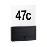 Plaque de numéro de maison solaire noire avec plaque acrylique transparente et grands chiffres noirs 47c pour extérieur