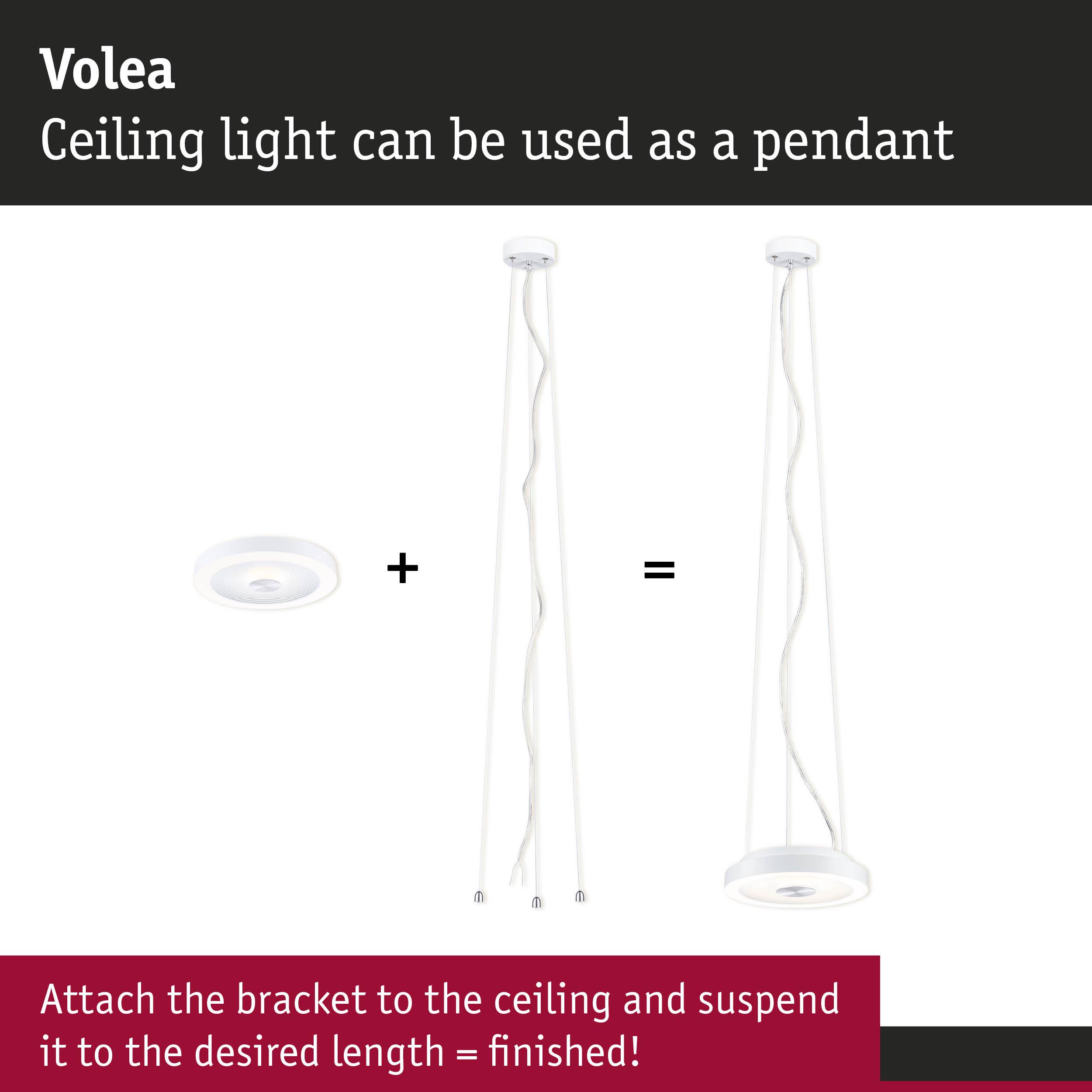 Volea white plastic ceiling light convertible to pendant with adjustable suspension length
