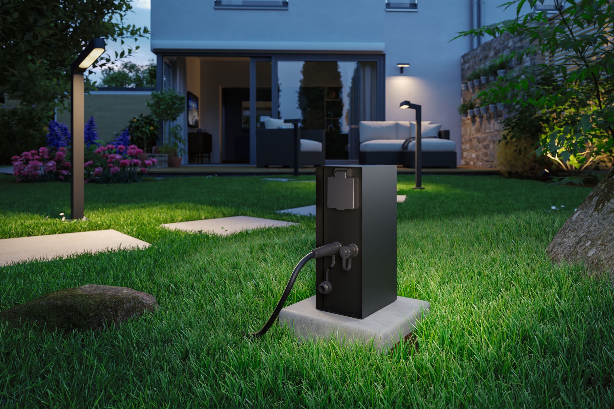 Plug & Shine Contactdooszuil Rio met transformatoren IP44 Antraciet