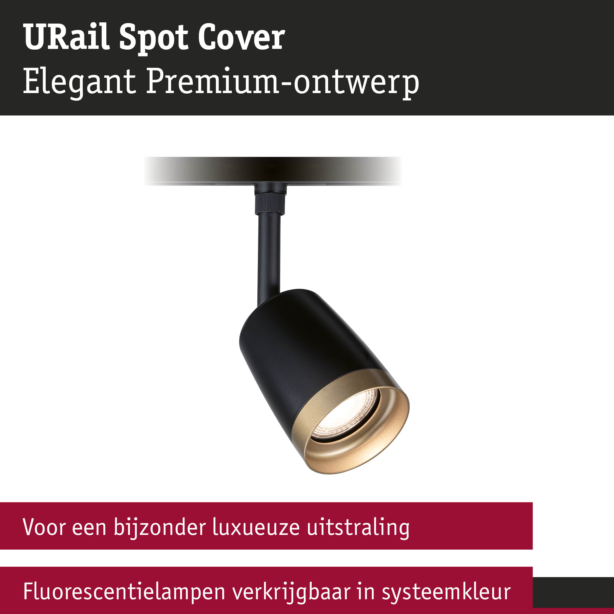 Zwarte URail Spot Cover met gouden binnenring voor elegante LED-railverlichting in het systeem