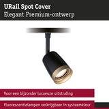 Zwarte URail Spot Cover met gouden binnenring voor elegante LED-railverlichting in het systeem