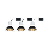 Trois spots encastrés noirs avec réflecteur doré et driver LED blanc pour éclairage intérieur moderne