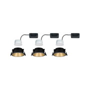 Three black recessed lights with gold reflector and white LED driver for modern interior lighting