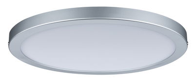 Round LED ceiling light with silver aluminium frame and white diffuser for modern room lighting