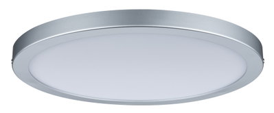 Runde LED-Deckenleuchte mit silbernem Aluminiumrahmen und weißem Diffusor für modernes Raumlicht