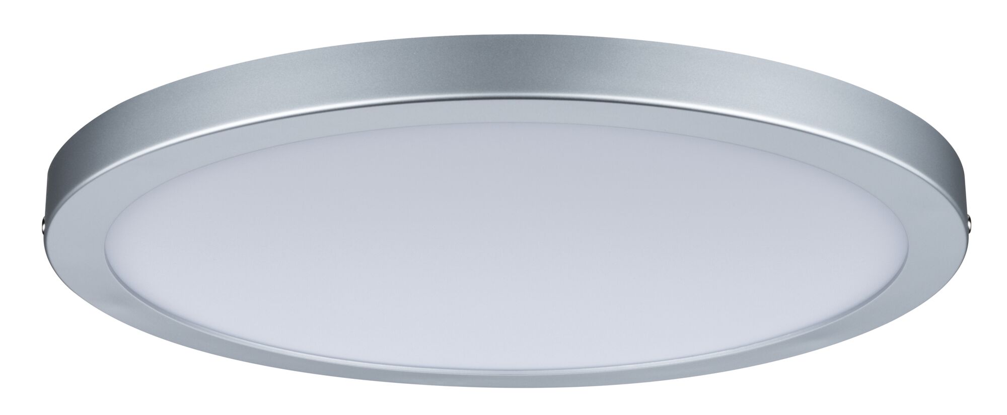 Runde LED-Deckenleuchte mit silbernem Aluminiumrahmen und weißem Diffusor für modernes Raumlicht