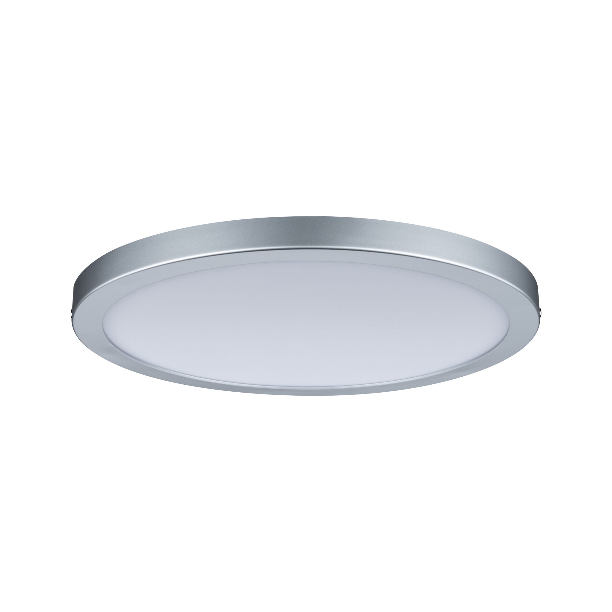 Rundes LED-Deckenlicht aus silbernem Metall mit weißem Diffusor für moderne Raumbeleuchtung