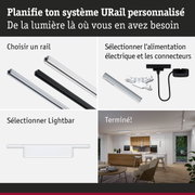 Système de rail URail modulaire en aluminium noir et blanc pour éclairage LED flexible.