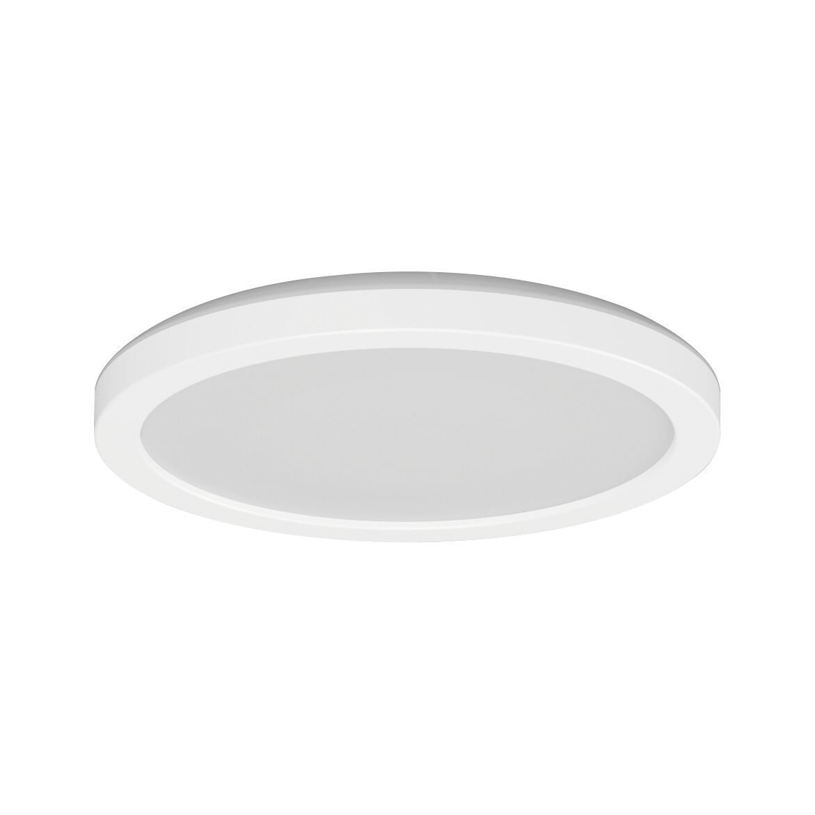 Round white LED ceiling panel made of plastic for energy-efficient room lighting