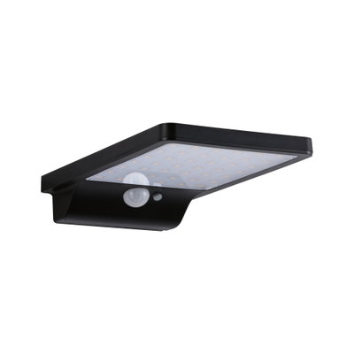 Zwarte LED-buitenwandlamp met bewegingssensor en rechthoekig ontwerp voor energiezuinige verlichting