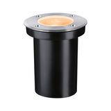 Black recessed light with stainless steel trim and warm white light for outdoor and garden lighting