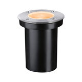 Black recessed light with stainless steel trim and warm white light for outdoor and garden lighting
