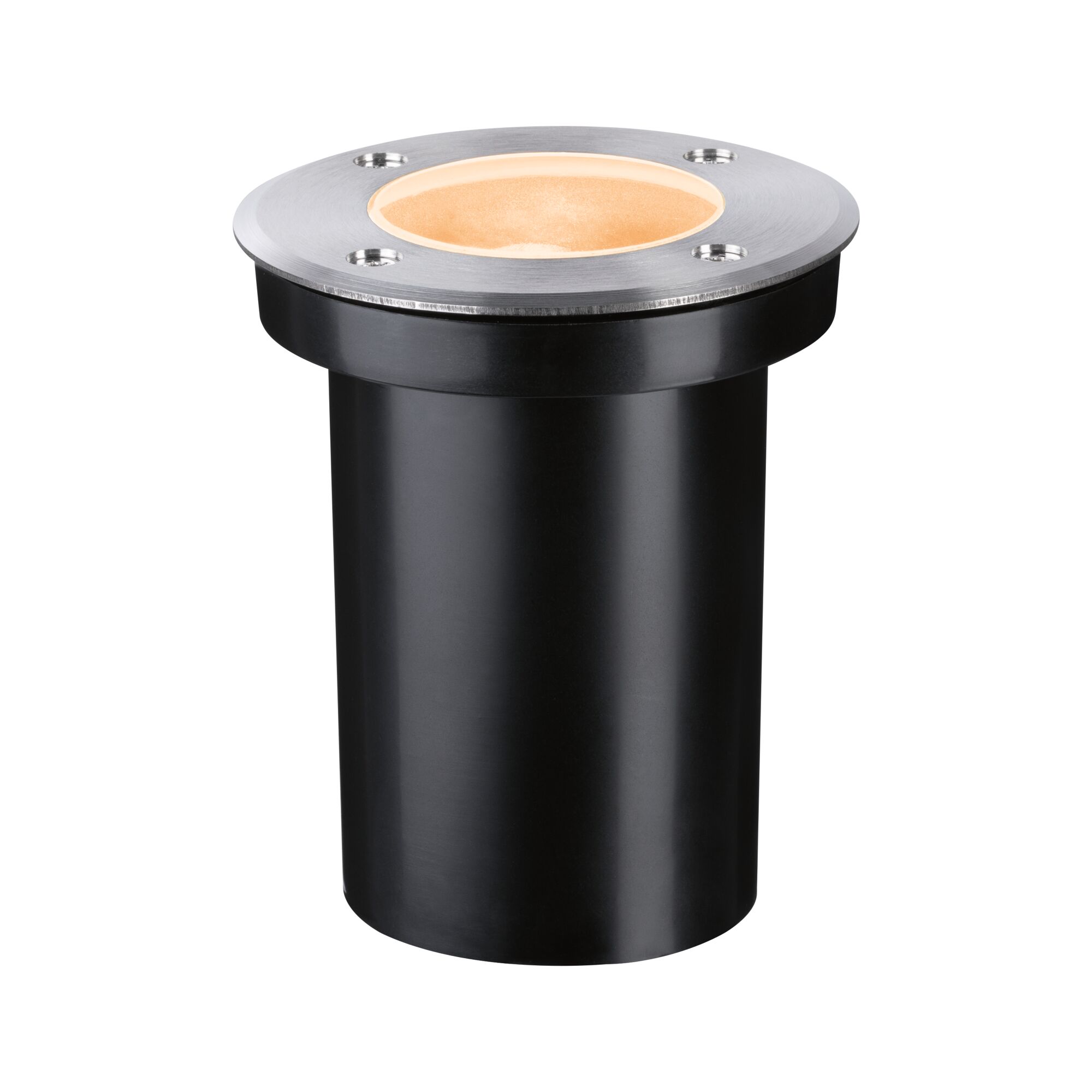 Spot encastré noir avec bord en acier inoxydable et lumière blanc chaud pour éclairage extérieur et jardin