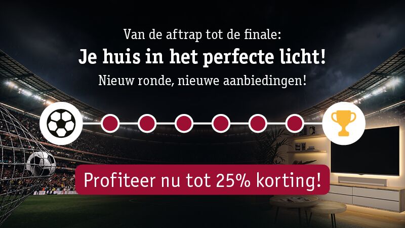 Lichtactie met voetbalthema en woonkamerverlichting, profiteer tot 25% korting