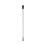 Suspension moderne avec câble noir et tête de lampe en aluminium argenté pour éclairage d'accent