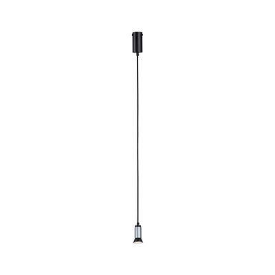 Suspension moderne avec câble noir et tête de lampe en aluminium argenté pour éclairage d'accent