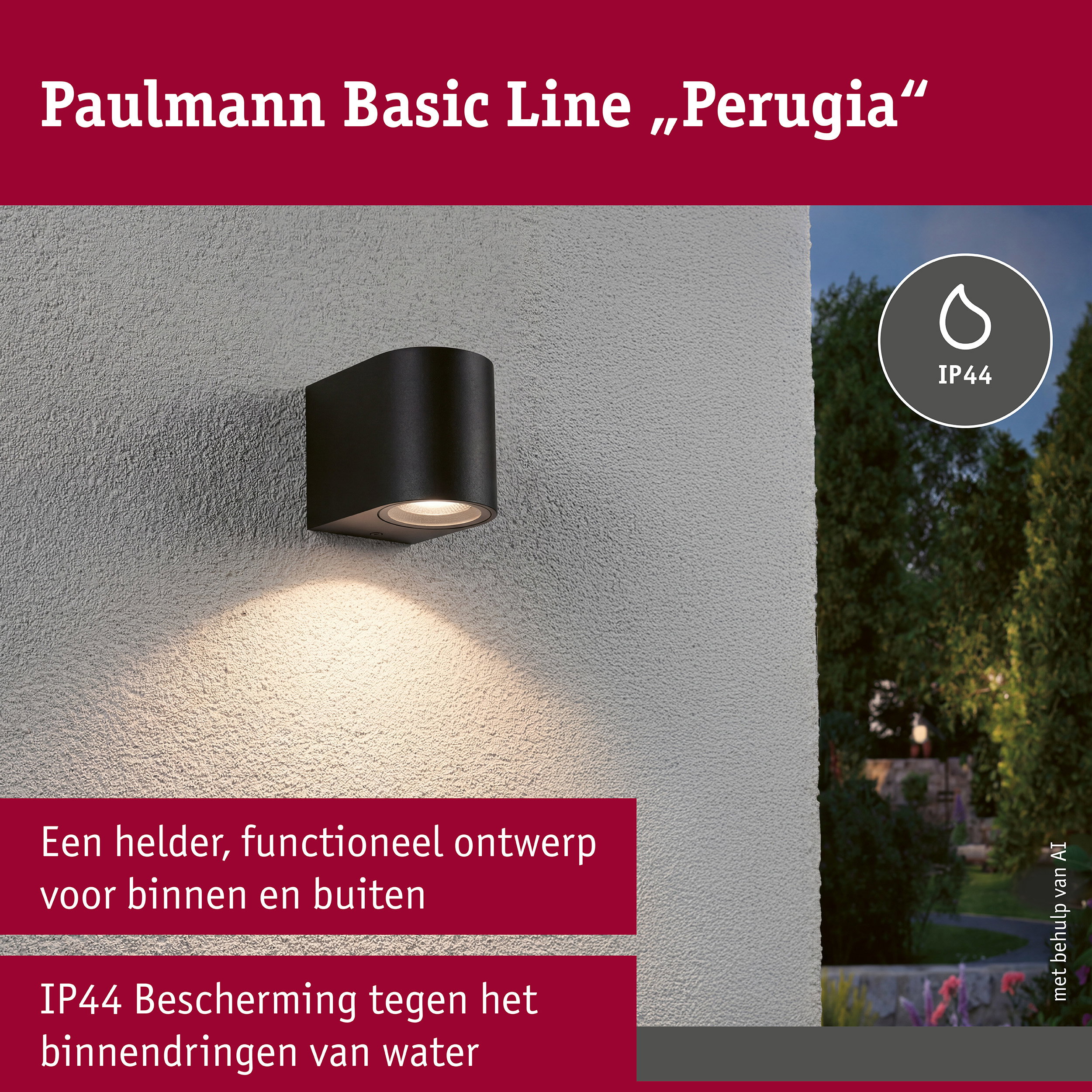 Wandlamp Perugia IP44 GU10 230V max. 10W Zwart mat