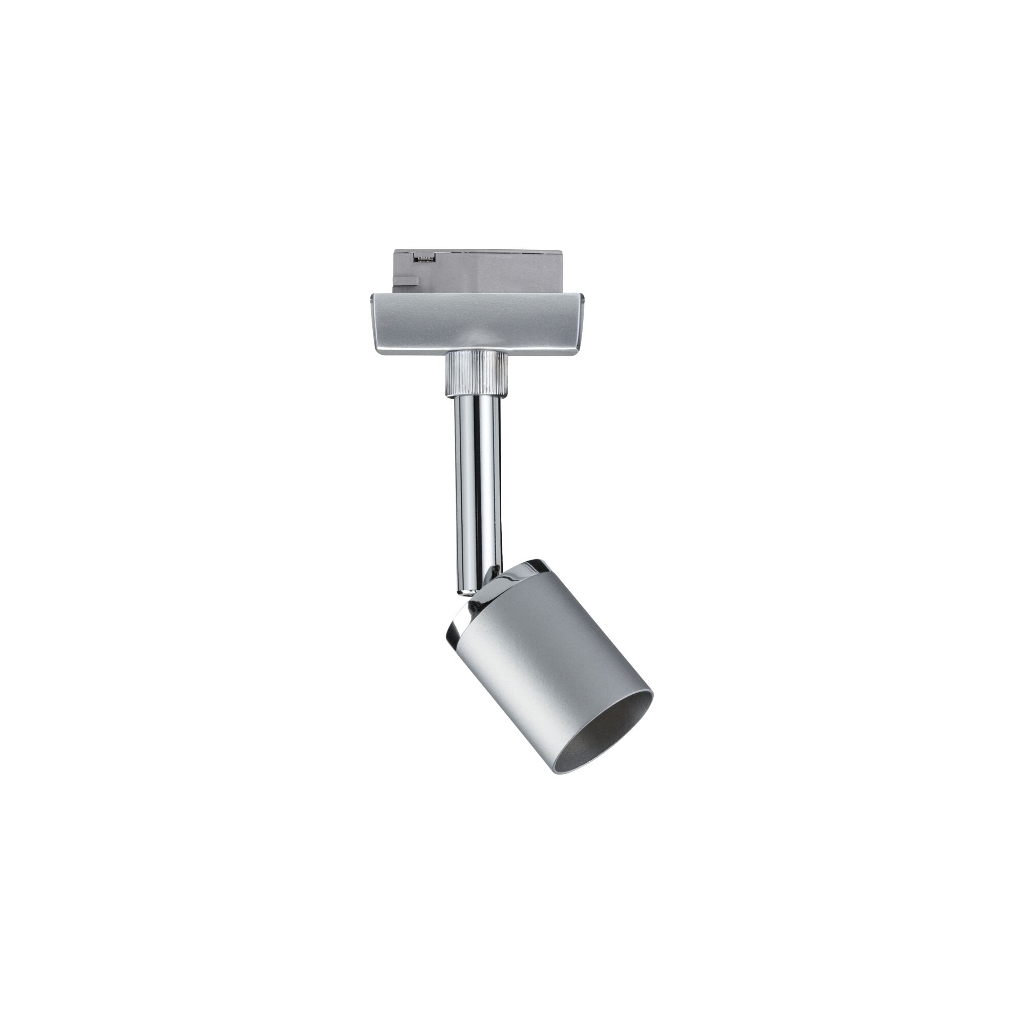 Modern silver metal LED spotlight with adjustable head for focused lighting in interiors
