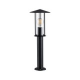 Schwarze Außenleuchte aus Metall mit klarem Glas und sichtbarer LED-Glühbirne für Gartenbeleuchtung